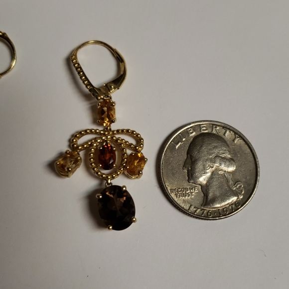 Gold 925 Smoky Quartz, Tourmaline, Citrine Earring - Picture 8 of 8